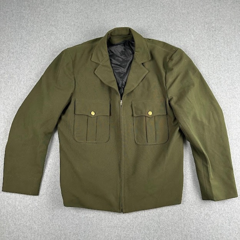 Mens Olive Green Zip Up Military Style Blazer Jacket Casual‎ Size Large? Gold